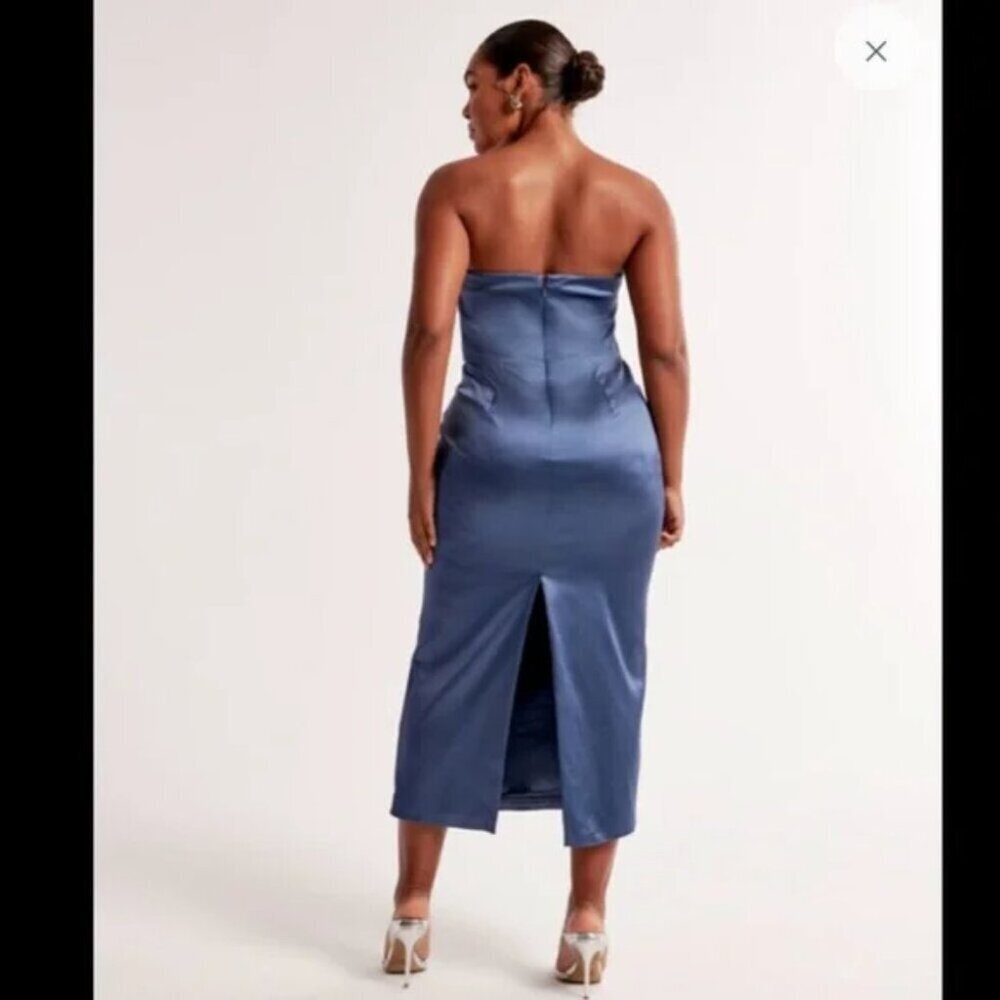 Abercrombie & Fitch Stretch Satin Strapless Maxi Dress Blue Size Large - Picture 4 of 13